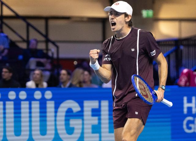 Australia’s Alex de Minaur celebrates his victory over Czech Republic’s Tomas Machac (not in the picture) during the Erste Bank Open 2026 ATP 500 tournament in Vienna, Austria on October 26, 2026. (Photo by Joe Klamar / AFP)