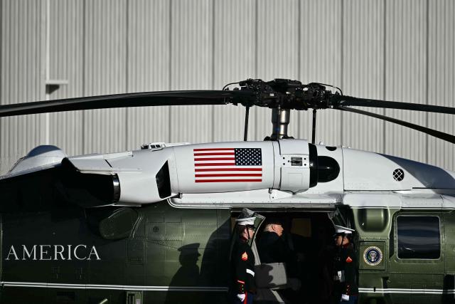 US President Donald Trump sits aboard Marine One at Frederick W. Smith International Airport in Memphis, Tennessee, on October 26, 2026. Trump is travelling to Mississippi to speak at a midterm campaign rally. (Photo by Kent NISHIMURA / AFP)