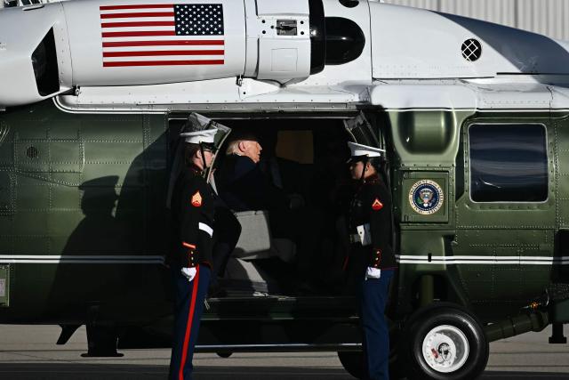 US President Donald Trump sits aboard Marine One at Frederick W. Smith International Airport in Memphis, Tennessee, on October 26, 2026. Trump is travelling to Mississippi to speak at a midterm campaign rally. (Photo by Kent NISHIMURA / AFP)