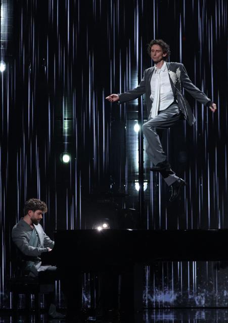 Pianist Emilio Piano and French dancer Arthur Cadre perform during the 2026 Ballon d'Or France Football award ceremony at the Palladium Theatre in London on October 26, 2026. (Photo by FRANCK FIFE / AFP)