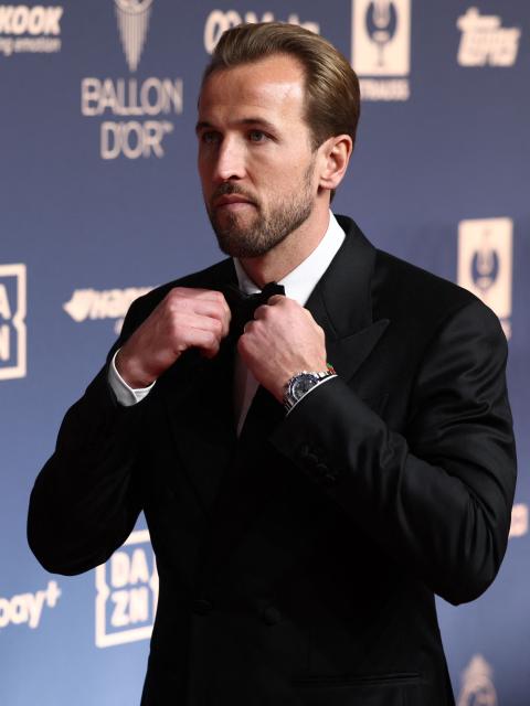 England and Bayern Munich forward Harry Kane poses upon their arrival to attend the 2026 Ballon d'Or France Football award ceremony at the Palladium Theatre in London on October 26, 2026. (Photo by Toby Shepheard / AFP)