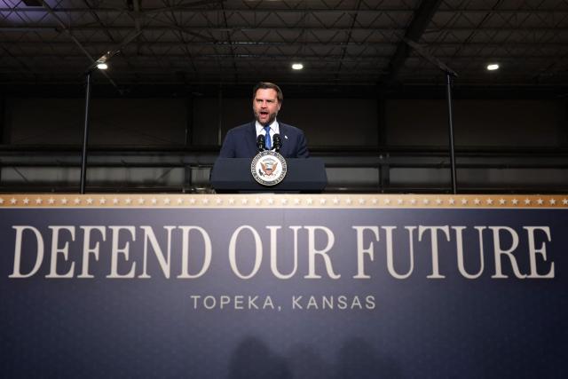 US Vice President JD Vance speaks during a midterm campaign rally in Topeka, Kansas on October 26, 2026. Vance is campaigning for US Senator Roger Marshall (R-KS). (Photo by Finn Gomez / POOL / AFP)