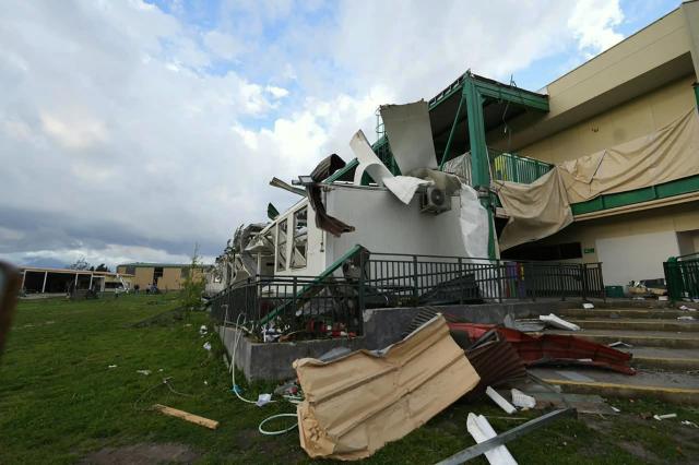 A house damaged by a tornado is pictured in Requinoa, O'Higgins Region, Chile on October 26, 2026. Severe weather affected central Chile as strong winds and unstable atmospheric conditions impacted several communities in the region. (Photo by PABLO MARDONES / AFP)