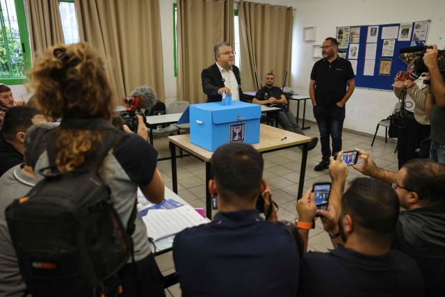Yousef Jabareen, leader of Israel's Arab-led Joint List political alliance, casts his ballot to vote at a polling station in the Arab-Israeli town of Umm al-Fahm on October 27, 2026, on the day of Israel's legislative election. Israelis began voting on October 27 in the first general election since Hamas's October 7, 2023 attack, with voters to deliver their verdict on Prime Minister Benjamin Netanyahu and the country's rightward drift. (Photo by AHMAD GHARABLI / AFP)