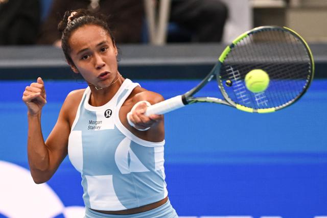 Canada's Leylah Fernandez plays a shot to Japan's Himeno Sakatsume during the WTA Pan Pacific Open tennis tournament at Ariake Coliseum in Tokyo on October 27, 2026. (Photo by Andrew CABALLERO-REYNOLDS / AFP)