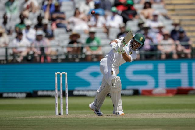 South Africa's Marques Ackerman plays a shot on day one of the third Test match between South Africa and Australia at Newlands stadium in Cape Town on October 27, 2026. (Photo by Marco Longari / AFP)