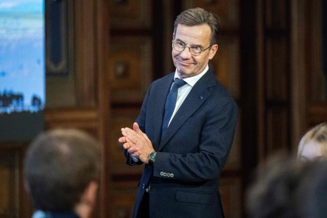 Sweden's Prime Minister Ulf Kristersson attends the round table discussions with youth at the Nordic Council meeting at the House of Estates in Helsinki, Finland on October 27, 2026. (Photo by Roni Rekomaa / Lehtikuva / AFP) / Finland OUT