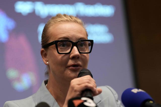 Yulia Navalnaya, chair of the Human Rights Foundation, and widow of late Russian opposition leader Alexei Navalny, speaks during the launch of Action for Democracy’s 'Authoritarian Collaboration Index', at a press event in central London on October 27, 2026. The index is a first-of-its-kind live database that tracks and monitors cooperation between authoritarian regimes, authoritarian-leaning governments and authoritarian-aligned political actors around the world. (Photo by CARLOS JASSO / AFP)
