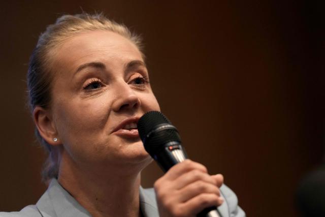 Yulia Navalnaya, chair of the Human Rights Foundation, and widow of late Russian opposition leader Alexei Navalny, speaks during the launch of Action for Democracy’s 'Authoritarian Collaboration Index', at a press event in central London on October 27, 2026. The index is a first-of-its-kind live database that tracks and monitors cooperation between authoritarian regimes, authoritarian-leaning governments and authoritarian-aligned political actors around the world. (Photo by CARLOS JASSO / AFP)