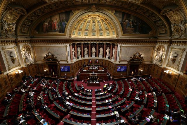 This photograph shows a general view of the Senate, French Parliament's upper house, ahead of the examination of the 'Compensation for damage resulting from degradation committed in public spaces' bill also referred to as the 'rioters-pay' (casseurs-payeurs) bill and its critized measures on the collective responsability of troublemakers and the seizure of their welfare benefits at the French Senate in Paris on October 27, 2026. Drawn up during the summer 2026, notably to respond to the damage that followed Paris Saint-Germain's European triumph, the play of the parliamentary calendar has made it an eminently political object since the scenes of chaos of October 17, when 2,201 businesses were vandalized according to the count of the chambers of commerce and industry in France (CCI France). (Photo by Thomas SAMSON / AFP)