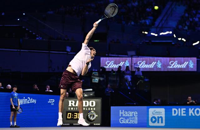 Germany’s Alexander Zverev serves the ball to Spain’s Martin Landaluce during the Erste Bank Open 2026 ATP 500 tennis tournament in Vienna, Austria, on October 27, 2026. (Photo by Joe Klamar / AFP)