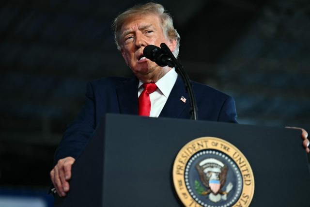 US President Donald Trump speaks at a midterm campaign rally at Port of Corpus Christi in Corpus Christi, Texas on October 27, 2026. (Photo by Kent NISHIMURA / AFP)