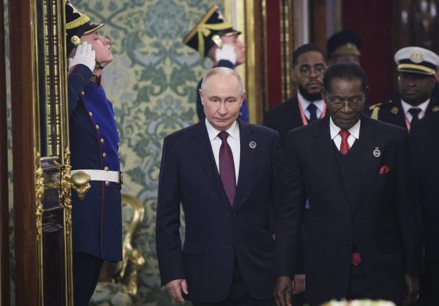 Russian President Vladimir Putin meets with Equatorial Guinea's President Teodoro Obiang Nguema Mbasogo at the Grand Kremlin Palace in Moscow on October 27, 2026. (Photo by MAXIM SHIPENKOV / POOL / AFP)
