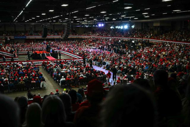 Supporters listen to US President Donald Trump speaking during a midterm campaign rally at Lubbock Memorial Civic Center in Lubbock, Texas on October 27, 2026. (Photo by Kent NISHIMURA / AFP)