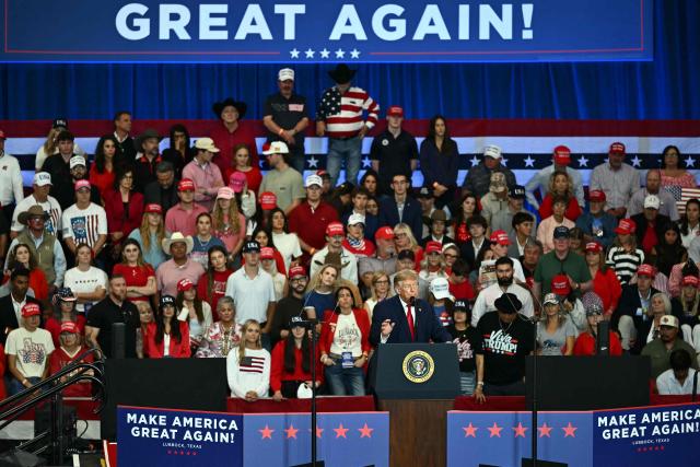 US President Donald Trump speaks during a midterm campaign rally at Lubbock Memorial Civic Center in Lubbock, Texas on October 27, 2026. (Photo by Kent NISHIMURA / AFP)