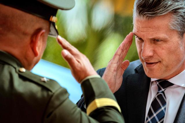 US Defence Secretary Pete Hegseth (R) arrives for the Association of Southeast Asian Nations (ASEAN) Defence Ministers' Informal Meeting with the United States in Cebu, central Philippines, on October 28, 2026. (Photo by Ezra Acayan / POOL / AFP)