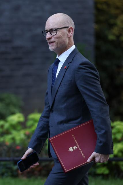 Britain's Wales Secretary Stephen Kinnock arrives to attend a cabinet meeting at Downing Street in central London on October 28, 2026, before Britain's Chancellor of the Exchequer John Healey presents the government's annual budget to parliament later in the day. Healey will unveil his first budget on October 28 as he juggles commitments to defence spending and easing household bills with little financial room to manoeuvre. (Photo by Henry NICHOLLS / AFP)