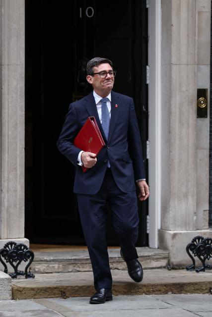 Britain's Prime Minister Andy Burnham leaves after attending a cabinet meeting at Downing Street in central London on October 28, 2026, before Britain's Chancellor of the Exchequer John Healey presents the government's annual budget to parliament later in the day. Healey will unveil his first budget on October 28 as he juggles commitments to defence spending and easing household bills with little financial room to manoeuvre. (Photo by Henry NICHOLLS / AFP)