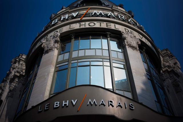 (FILES) This photograph shows the building of the Parisian department store BHV Marais on March 18, 2016. BHV Marais announced that it has asked to be placed in receivership, a decision attributed in part to a dispute with its landlord, the Canadian fund Brookfield, which firmly contests this version. (Photo by MARTIN BUREAU / AFP)
