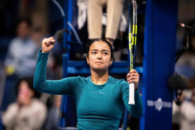 Philippines' Alexandra Eala celebrates her victory against Australia's Talia Gibson during the WTA Pan Pacific Open tennis tournament at Ariake Coliseum in Tokyo on October 28, 2026. (Photo by Yuichi YAMAZAKI / AFP)