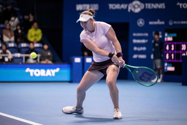 Australia's Talia Gibson hits a return against Philippines' Alexandra Eala during the WTA Pan Pacific Open tennis tournament at Ariake Coliseum in Tokyo on October 28, 2026. (Photo by Yuichi YAMAZAKI / AFP)