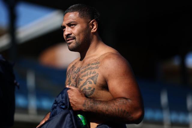 France's hooker Peato Mauvaka leaves the pitch after a training session, as part of the preparation for the Nation Championship match between France and Fiji, in Marcoussis, south of Paris, on October 28, 2026. (Photo by Anne-Christine POUJOULAT / AFP)