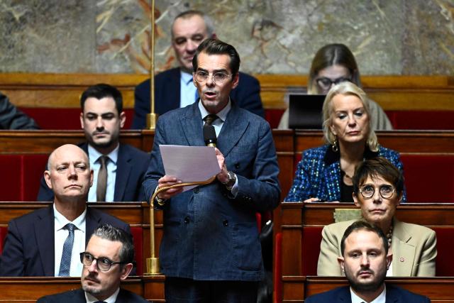 French leftist party La France Insoumise (LFI) group MP Aurelien Tache addresses the audience during a session of questions to the government at The National Assembly, France's lower house of parliament in Paris on October 27, 2026. (Photo by JULIEN DE ROSA / AFP)