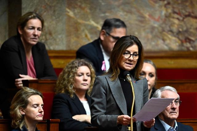 French centre-right party Renaissance group MP Emmanuelle Hoffman addresses the audience during a session of questions to the government at The National Assembly, France's lower house of parliament in Paris on October 27, 2026. (Photo by JULIEN DE ROSA / AFP)