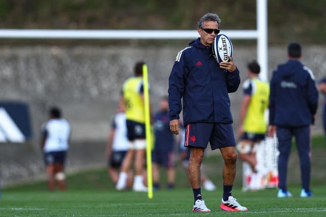 France's head coach Fabien Galthié leads a training session, as part of the preparation for the Nation Championship match between France and Fiji, in Marcoussis, south of Paris, on October 28, 2026. (Photo by Anne-Christine POUJOULAT / AFP)