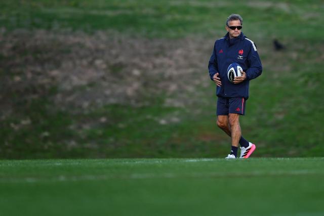 France's head coach Fabien Galthié leads a training session, as part of the preparation for the Nation Championship match between France and Fiji, in Marcoussis, south of Paris, on October 28, 2026. (Photo by Anne-Christine POUJOULAT / AFP)