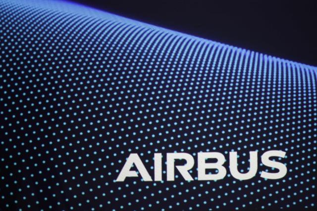 (FILES) A photo shows the Airbus logo during the Airbus annual press conference in Blagnac, southwestern France on February 16, 2023. Low aircraft deliveries weighed on Airbus's revenue, which fell 2% to 17.5 billion euros in the third quarter of 2026, but the European giant is maintaining its annual targets, expecting to deliver most of its aircraft in the fourth quarter of the year as usual. Net income jumped 20% to 1.3 billion euros between July and September 2026 compared with the same period a year ago, according to a press release issued on October 28, 2026. (Photo by Charly TRIBALLEAU / AFP)