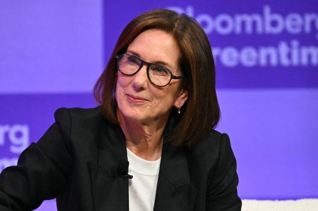 (FILES) US producer Kathleen Kennedy speaks during the Bloomberg Screentime 2026 conference in Los Angeles, on September 30, 2026. Oscar-nominated film producer Kathleen Kennedy was named on October 28, 2026, to oversee preparations for the opening and closing ceremonies at the 2028 Olympic and Paralympic Games in Los Angeles. Kennedy, 73, an eight-time Academy Award nominee whose first film producing credit came on Steven Spielberg's 1982 classic "E.T. The Extra-Terrestrial", will serve as head of ceremonies and content. She will executive produce the opening and closing ceremonies, which will take place at the Los Angeles Memorial Coliseum and SoFi Stadium. (Photo by Patrick T. Fallon / AFP)