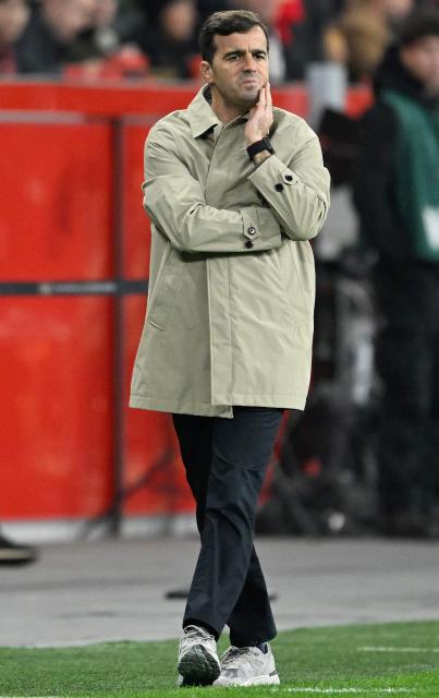 Bayer Leverkusen's Spanish head coach Carles Martinez follows the action from the sidelines during the German Cup (DFB-Pokal) football match between Bayer 04 Leverkusen and FC Nuernberg in Leverkusen, western Germany on October 28, 2026. (Photo by INA FASSBENDER / AFP) / DFB REGULATIONS PROHIBIT ANY USE OF PHOTOGRAPHS AS IMAGE SEQUENCES AND QUASI-VIDEO.