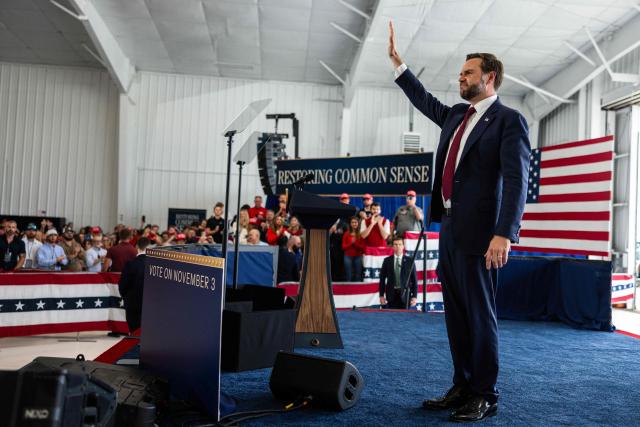 US Vice President JD Vance waves goodbye after speaking at a midterm campaign rally in Kinston, North Carolina on October 28, 2026. (Photo by Tierney L CROSS / POOL / AFP)
