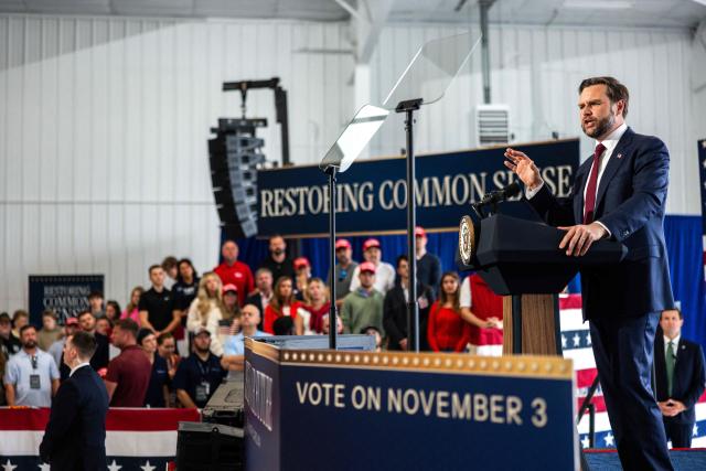 US Vice President JD Vance speaks at a midterm campaign rally in Kinston, North Carolina on October 28, 2026. (Photo by Tierney L CROSS / POOL / AFP)