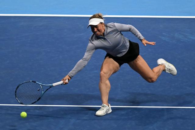 Kazakhstan's Yulia Putintseva hits a return against Kazakhstan's Elena Rybakina during the WTA Pan Pacific Open tennis tournament at Ariake Coliseum in Tokyo on October 29, 2026. (Photo by Rie KIKUCHI / AFP)