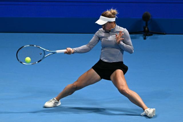 Kazakhstan's Yulia Putintseva hits a return against Kazakhstan's Elena Rybakina during the WTA Pan Pacific Open tennis tournament at Ariake Coliseum in Tokyo on October 29, 2026. (Photo by Rie KIKUCHI / AFP)