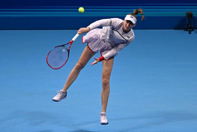 Kazakhstan's Elena Rybakina serves to Kazakhstan's Yulia Putintseva during the WTA Pan Pacific Open tennis tournament at Ariake Coliseum in Tokyo on October 29, 2026. (Photo by Rie KIKUCHI / AFP)