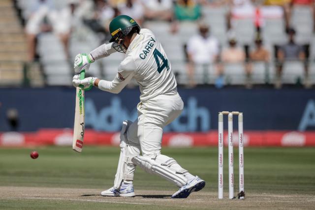 Australia's Alex Carey plays a shot on day three of the third Test match between South Africa and Australia at Newlands stadium in Cape Town on October 29, 2026. (Photo by Marco Longari / AFP)