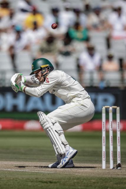 Australia's Alex Carey ducks under a ball on day three of the third Test match between South Africa and Australia at Newlands stadium in Cape Town on October 29, 2026. (Photo by Marco Longari / AFP)