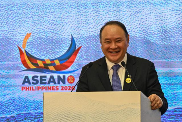 Philippine Secretary of National Defence Gilberto Teodoro holds a press conference after the 20th Association of Southeast Asian Nations (ASEAN) Defence Ministers’ Meeting (ADMM) in Cebu on October 29, 2026. (Photo by Jam STA ROSA / AFP)