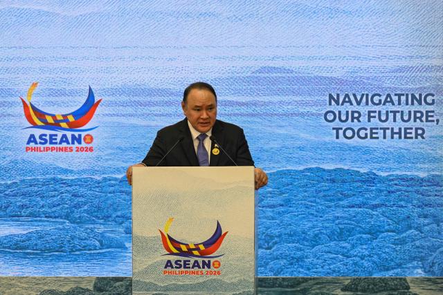 Philippine Secretary of National Defence Gilberto Teodoro holds a press conference after the 20th Association of Southeast Asian Nations (ASEAN) Defence Ministers’ Meeting (ADMM) in Cebu on October 29, 2026. (Photo by Jam STA ROSA / AFP)