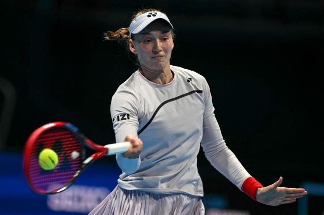Kazakhstan's Elena Rybakina hits a return against Kazakhstan's Yulia Putintseva during the WTA Pan Pacific Open tennis tournament at Ariake Coliseum in Tokyo on October 29, 2026. (Photo by Rie KIKUCHI / AFP)