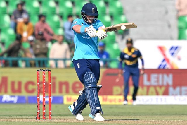 England's Ben Duckett plays a shot during the one-day international (ODI) tri-series cricket match between England and Sri Lanka at the Gaddafi stadium in Lahore on October 29, 2026. (Photo by ARIF ALI / AFP)