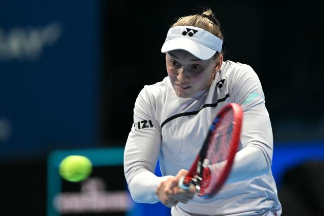 Kazakhstan's Elena Rybakina hits a return against Kazakhstan's Yulia Putintseva during the WTA Pan Pacific Open tennis tournament at Ariake Coliseum in Tokyo on October 29, 2026. (Photo by Rie KIKUCHI / AFP)