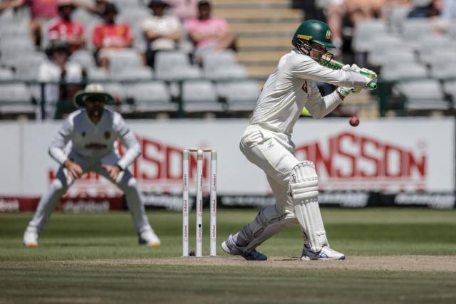Australia's Cooper Connolly plays a shot on day three of the third Test match between South Africa and Australia at Newlands stadium in Cape Town on October 29, 2026. (Photo by Marco Longari / AFP)
