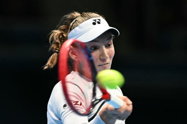 Kazakhstan's Elena Rybakina hits a return against Kazakhstan's Yulia Putintseva during the WTA Pan Pacific Open tennis tournament at Ariake Coliseum in Tokyo on October 29, 2026. (Photo by Rie KIKUCHI / AFP)
