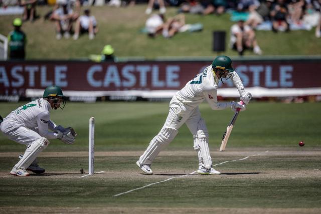 Australia's Nathan Lyon plays a shot on day three of the third Test match between South Africa and Australia at Newlands stadium in Cape Town on October 29, 2026. (Photo by Marco Longari / AFP)