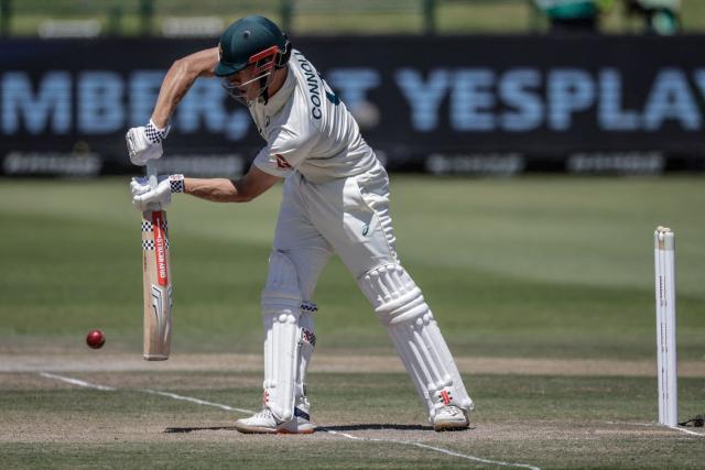 Australia's Cooper Connolly plays a shot on day three of the third Test match between South Africa and Australia at Newlands stadium in Cape Town on October 29, 2026. (Photo by Marco Longari / AFP)