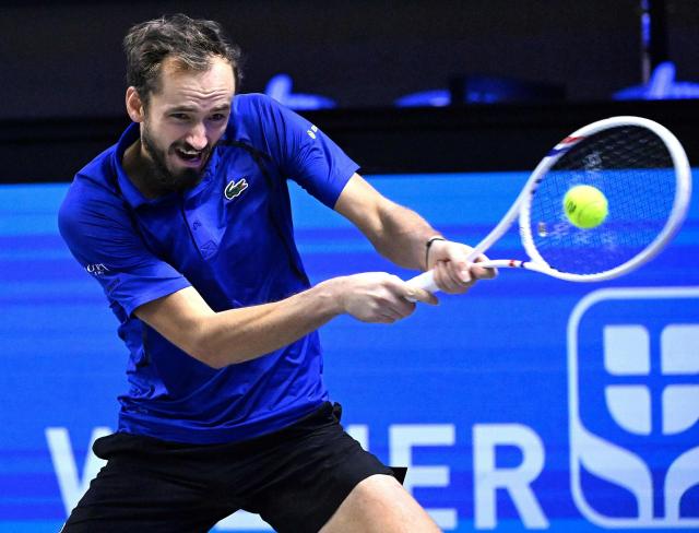 Russia's Daniil Medvedev returns the ball to Britain's Cameron Norrie (not pictured) at the Erste Bank Open 2026 ATP 500 tennis tournament in Vienna, Austria, on October 28, 202 (Photo by HELMUT FOHRINGER / APA / AFP) / Austria OUT
